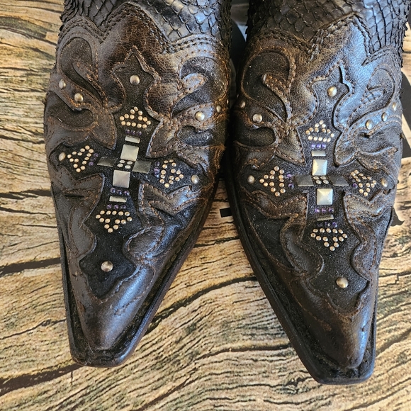 Corral Leather Boots Dark Brown With Rhinestone And Stud Accents Size 7.5 - Picture 5 of 12
